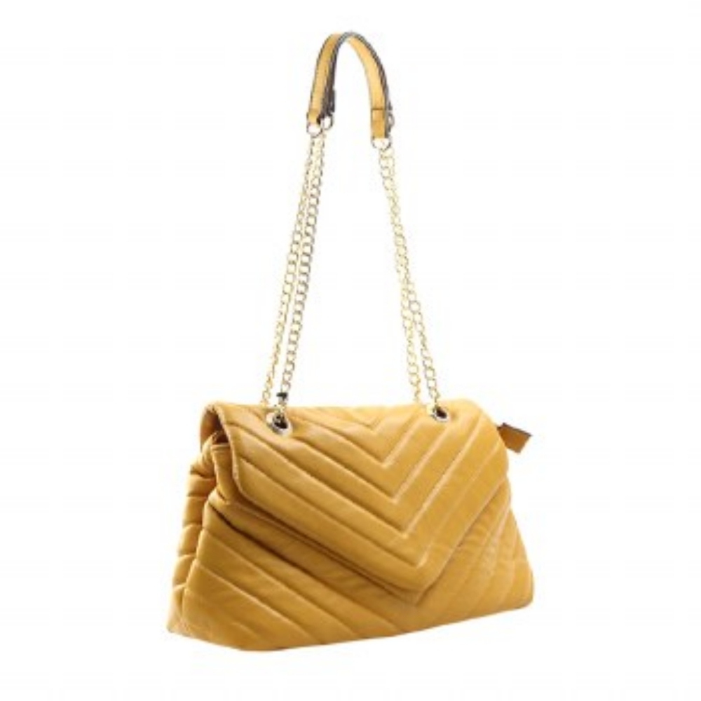 NEW Fall Collection - Mustard Yellow Shoulder Handbag - Gold Toned Chain Straps - Picture 6 of 7